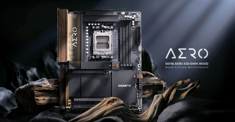 Gigabyte представила карту X870E Aero X3D Dark Wood в оформлении, напоминающем темное дерево
