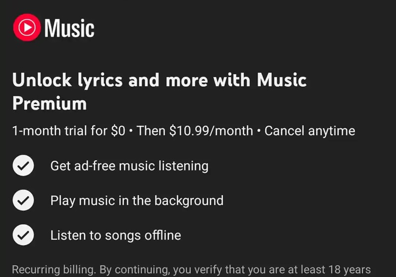 Google скрыла тексты песен в YouTube Music для бесплатных пользователей