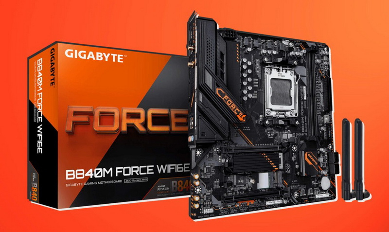 Gigabyte выпустила недорогую материнскую плату B840M Force WIFI6E, поддерживающую разгон DDR5 и улучшения для процессоров Ryzen X3D