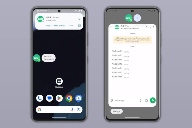WhatsApp на Android начнёт поддерживать «пузырьки» – редкий формат системных оповещений